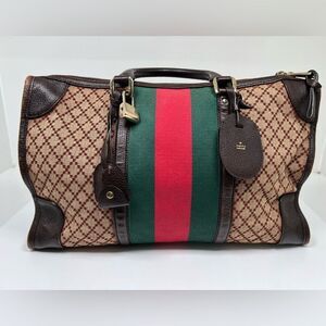 Gucci Web Duffle Bag Diamante Canvas Large